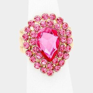 Crystal Pink Teardrop Centered Bubble Cluster Stretch Ring